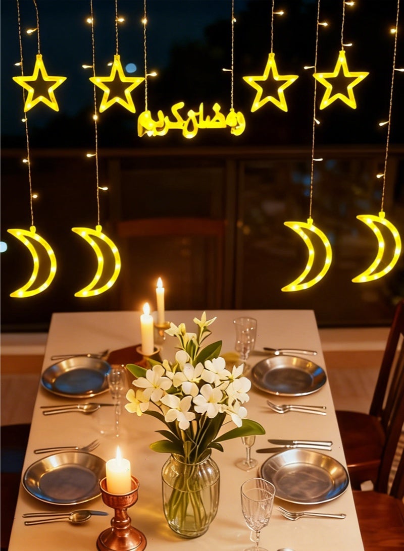 Ramadan String Lights, Ramadan Decorations with LED Moon Star Letter Design, USB Powered 8 Modes for Indoor and Outdoor Use - Image 1